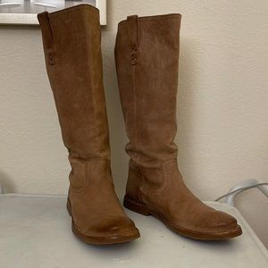 FRYE BOOTS 11 B “ CELIA X STITCH “ 76340 RIDING BOOTS TALL LIGHT BROWN/GRAY